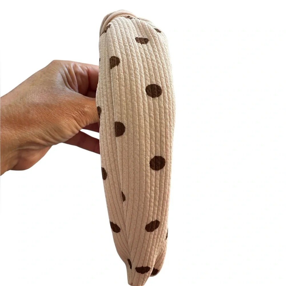Neutral Tan and Brown Polka Dot Fabric Headband